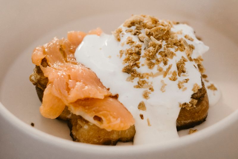 Smoked salmon open-face toast with capers and dill